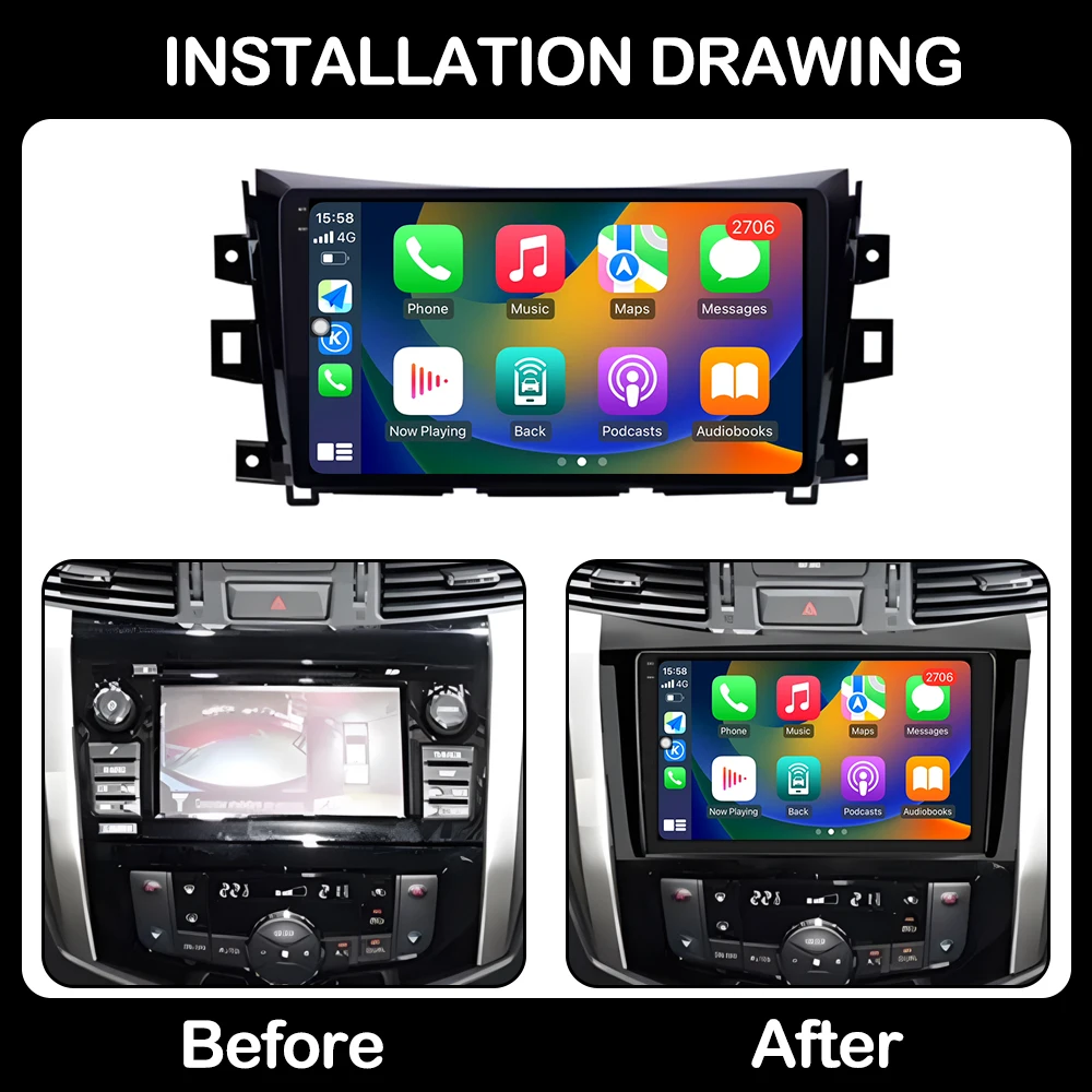 10' Android Auto For Nissan NAVARA Frontier NP300 2015 - 2024 Car Radio Multimedia Video Player BT GPS Navigation QLED Screen