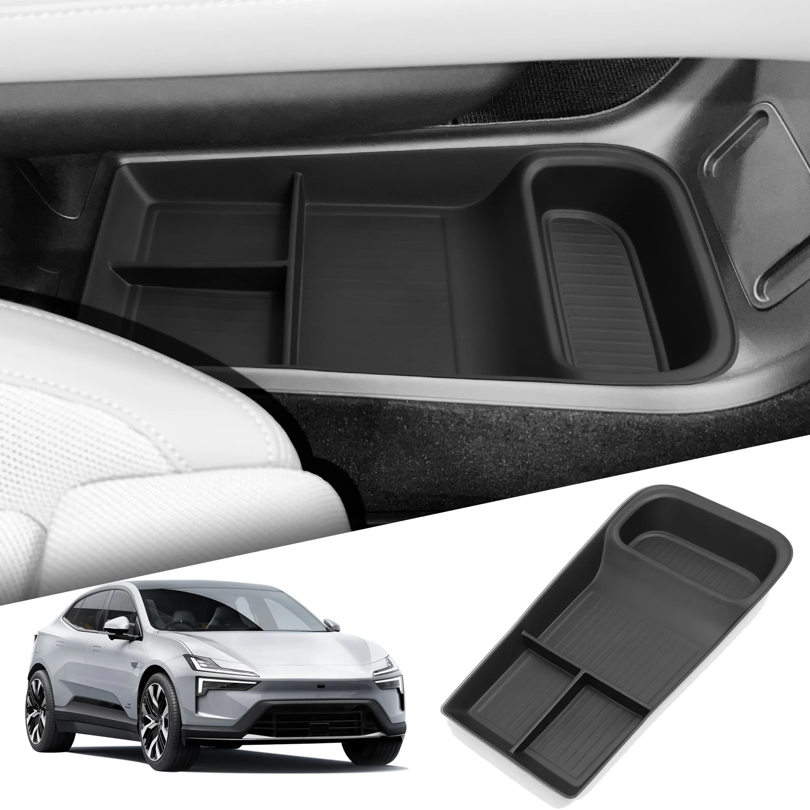Smabee LHD for Polestar 4 2023 2024 Car Storage Box Center Console Lower Layer Storage Tray Organizer Interior Accessories Black