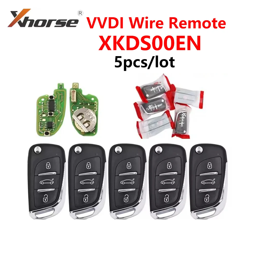 5pcs/lot Xhorse XKDS00EN 3 Buttons Universal VVDI Wire Remote Car Key DS Style For VVDI2 / Mini / Key Tool Max