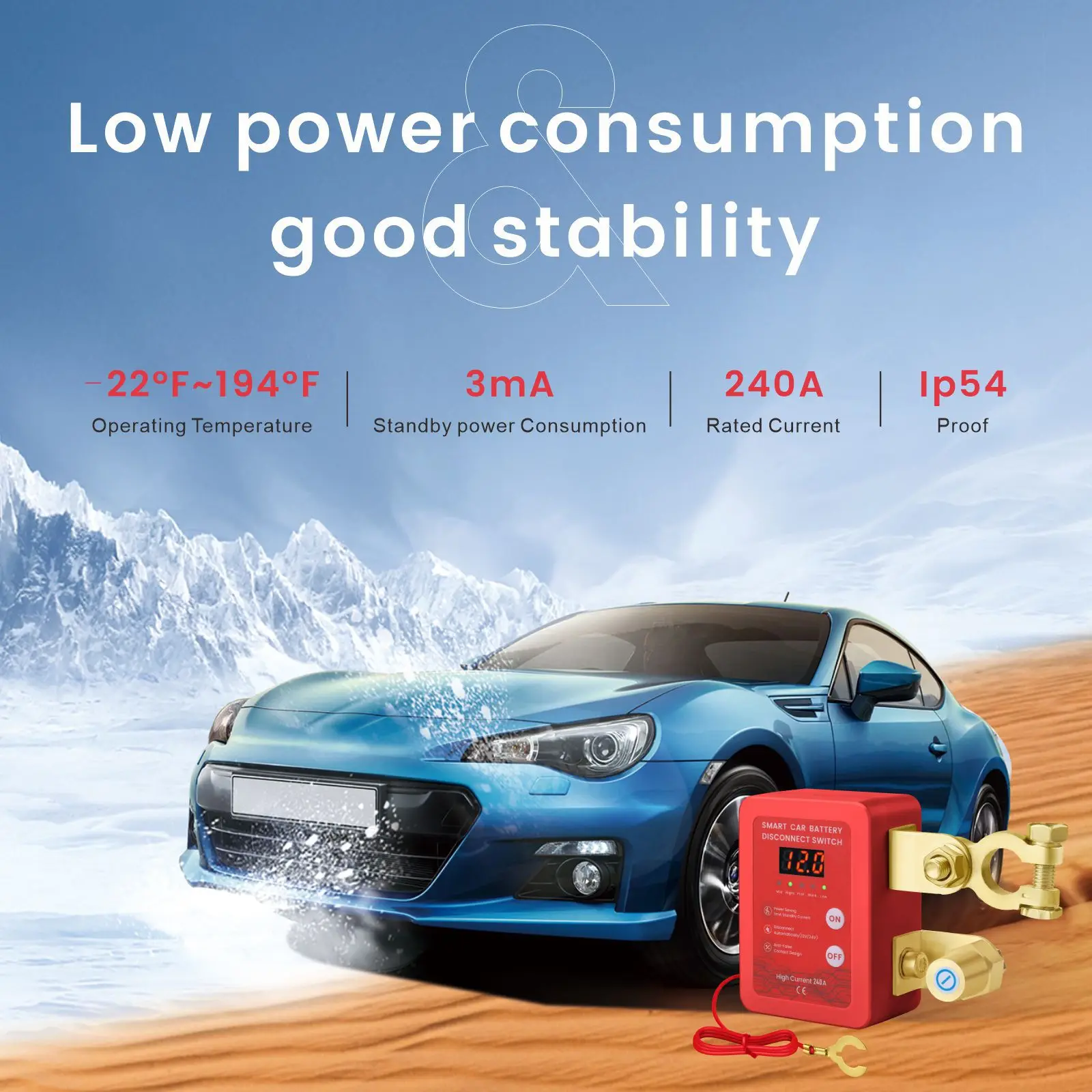 12V Kill Switch for Car Remote Battery Disconnect Switch Smart Voltage Car Battery Kill for Vehicle RV ATV Truck Boat with LED