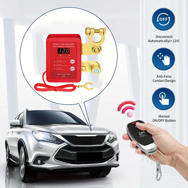 12V Kill Switch for Car Remote Battery Disconnect Switch Smart Voltage Car Battery Kill for Vehicle RV ATV Truck Boat with LED