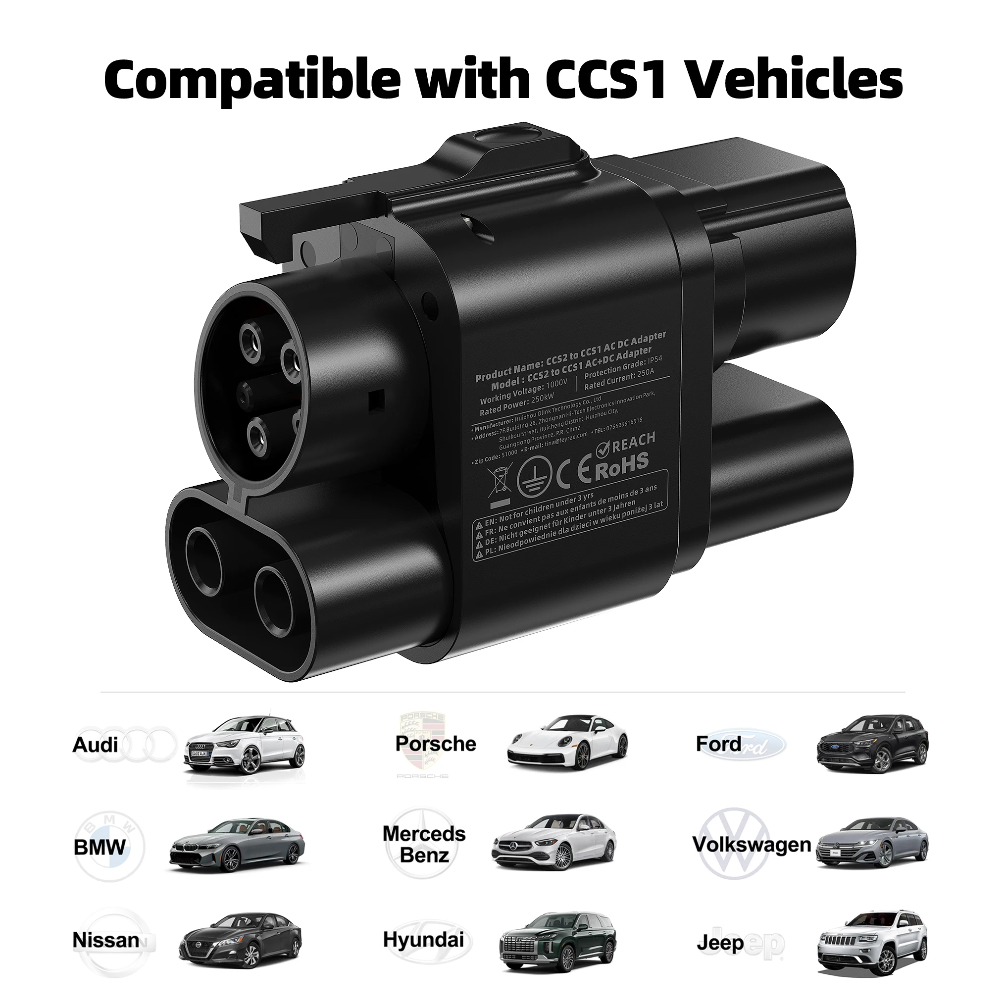 feyree CCS2 to CCS1 Adapter DC Fast EV Charging Adapter From CCS2 to CCS1 EV Charger CCS2 to CCS1 for Electric Vehicle Charger
