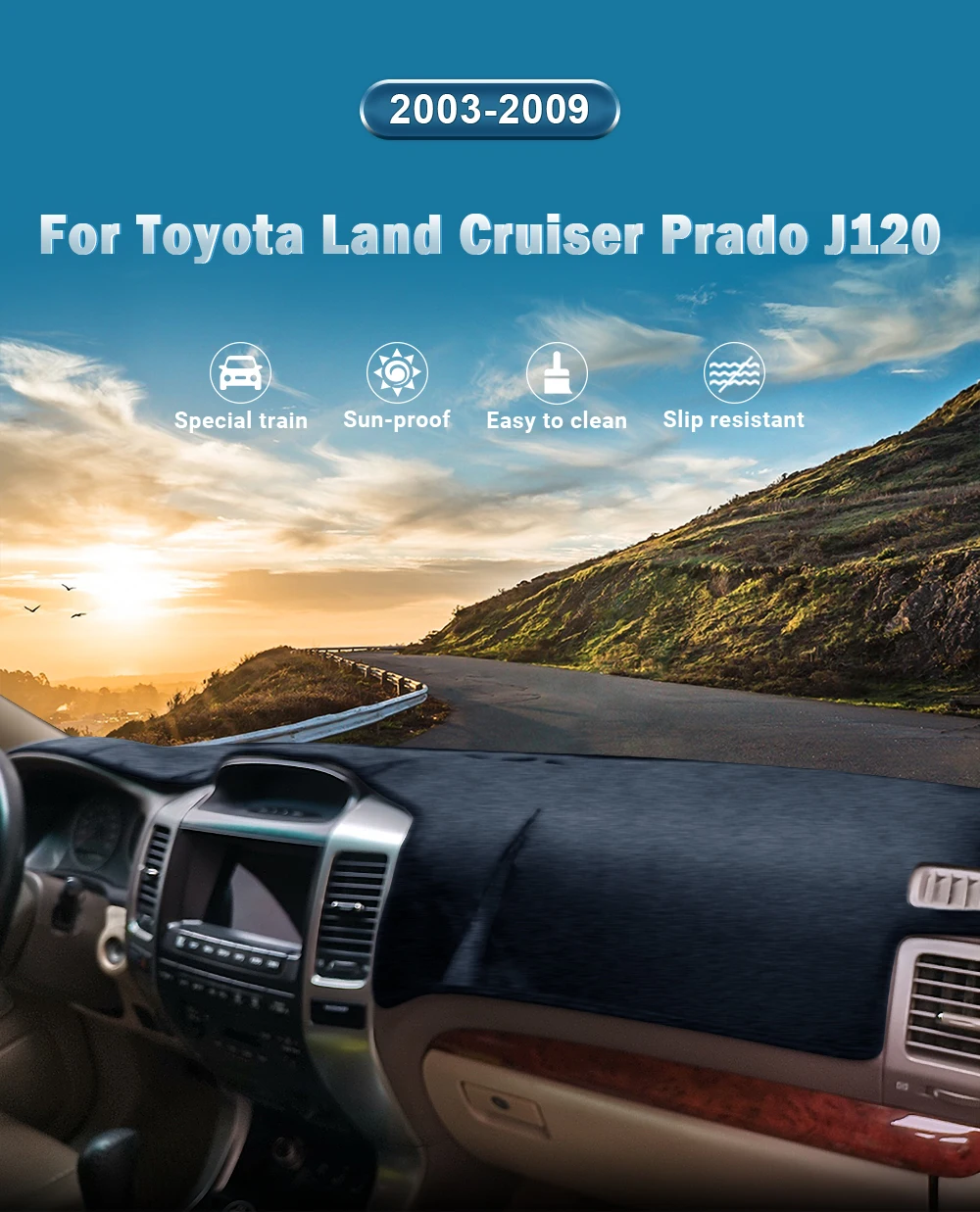 For Toyota Land Cruiser Prado 120 J120 2003-2006 2007 2008 2009 Car Dashboard Cover Avoid Light Pad Anti-UV Carpets Non-Slip Mat