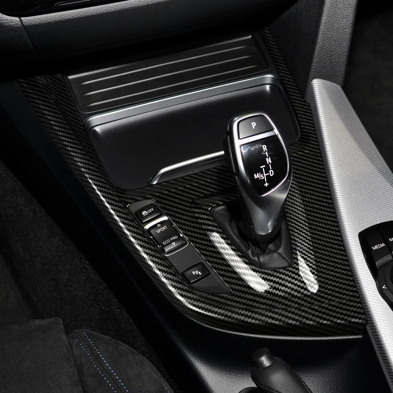 For BMW 3 4 Series F30 F31 F32 F33 F34 F36 (2012-2018) Car Center Console Gear Shift Cover Panel, Carbon Fiber ABS Trim Sticker