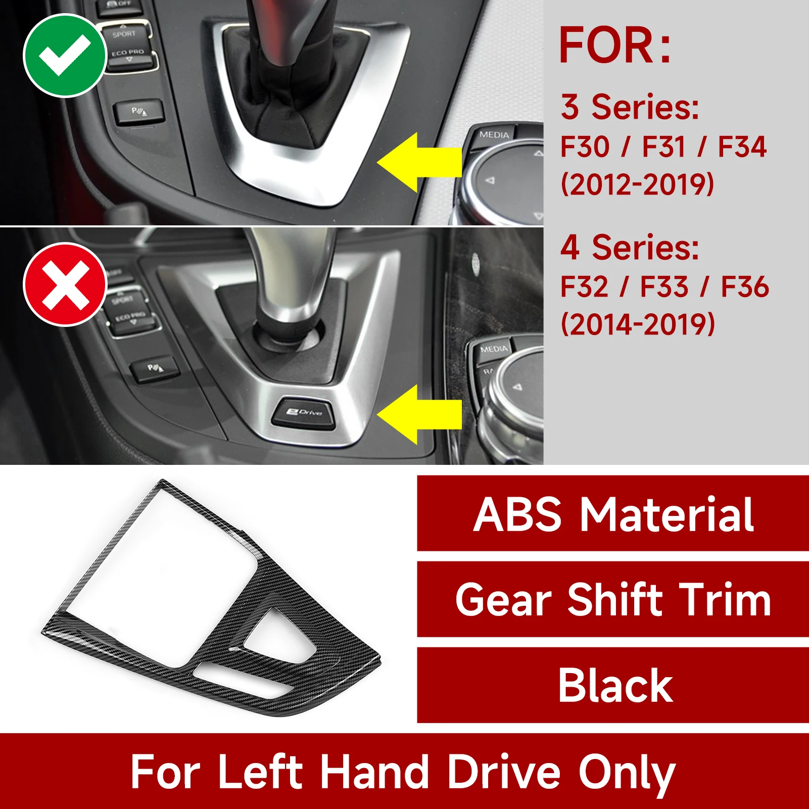 For BMW 3 4 Series F30 F31 F32 F33 F34 F36 (2012-2018) Car Center Console Gear Shift Cover Panel, Carbon Fiber ABS Trim Sticker