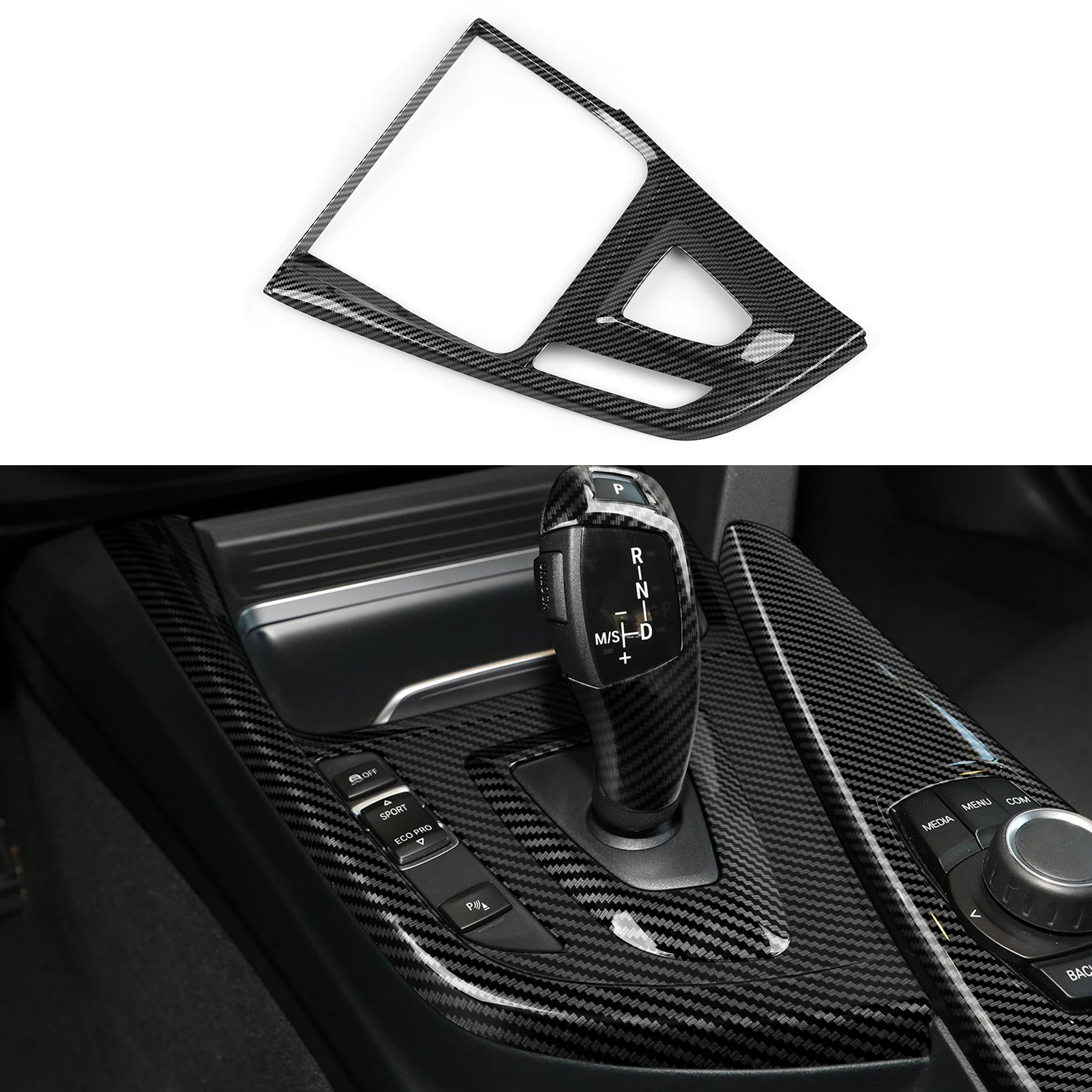 For BMW 3 4 Series F30 F31 F32 F33 F34 F36 (2012-2018) Car Center Console Gear Shift Cover Panel, Carbon Fiber ABS Trim Sticker