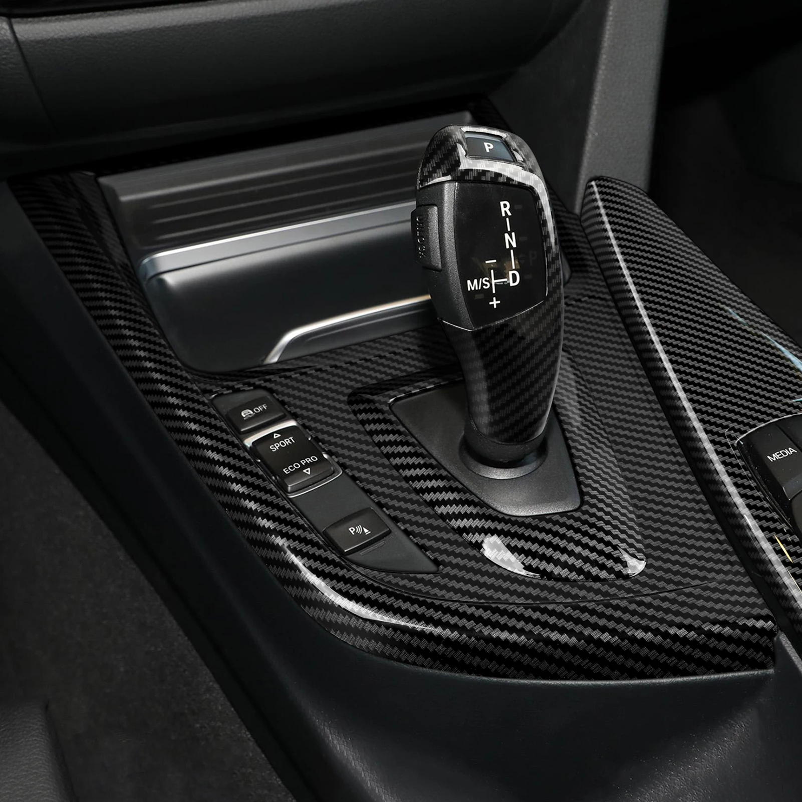 For BMW 3 4 Series F30 F31 F32 F33 F34 F36 (2012-2018) Car Center Console Gear Shift Cover Panel, Carbon Fiber ABS Trim Sticker