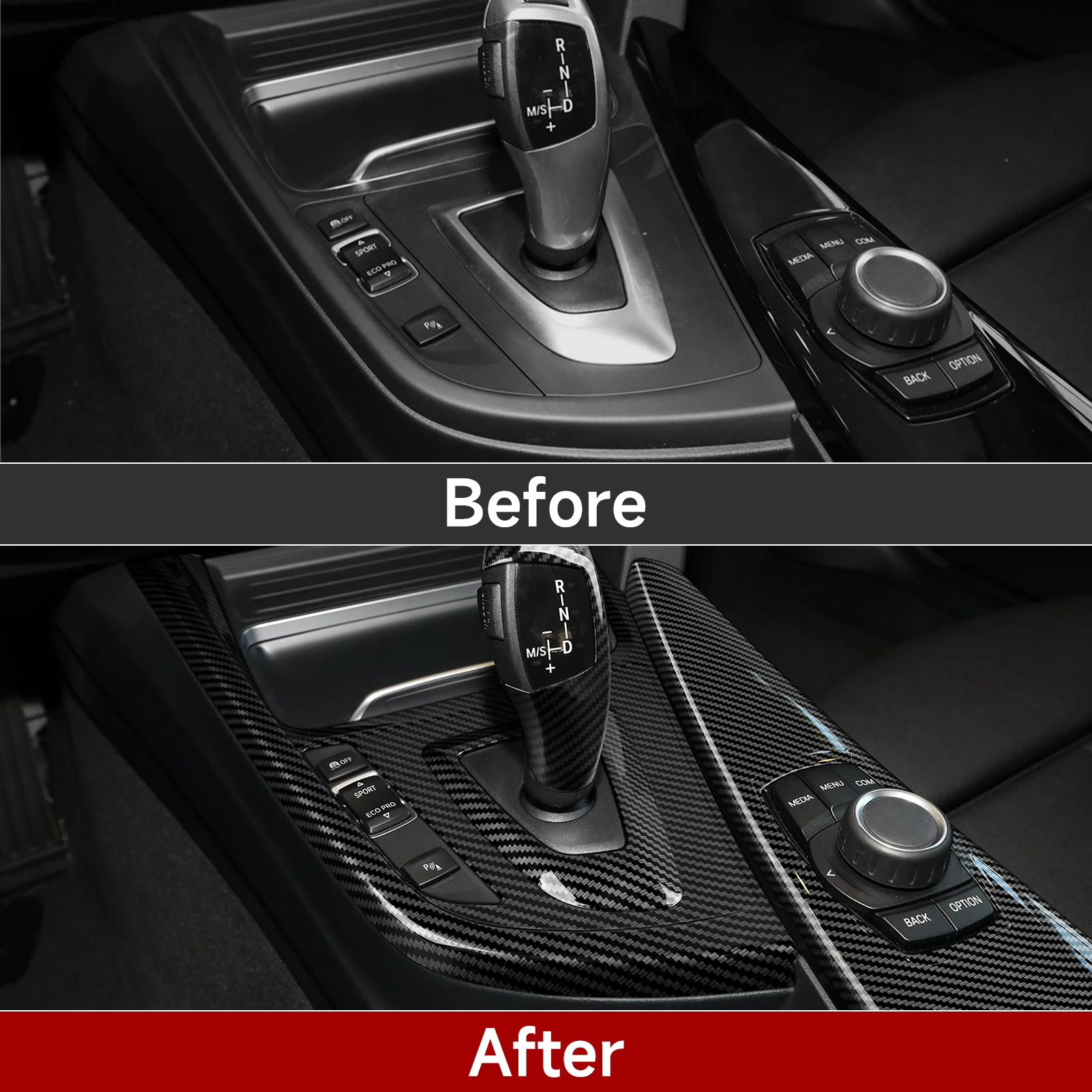 For BMW 3 4 Series F30 F31 F32 F33 F34 F36 (2012-2018) Car Center Console Gear Shift Cover Panel, Carbon Fiber ABS Trim Sticker