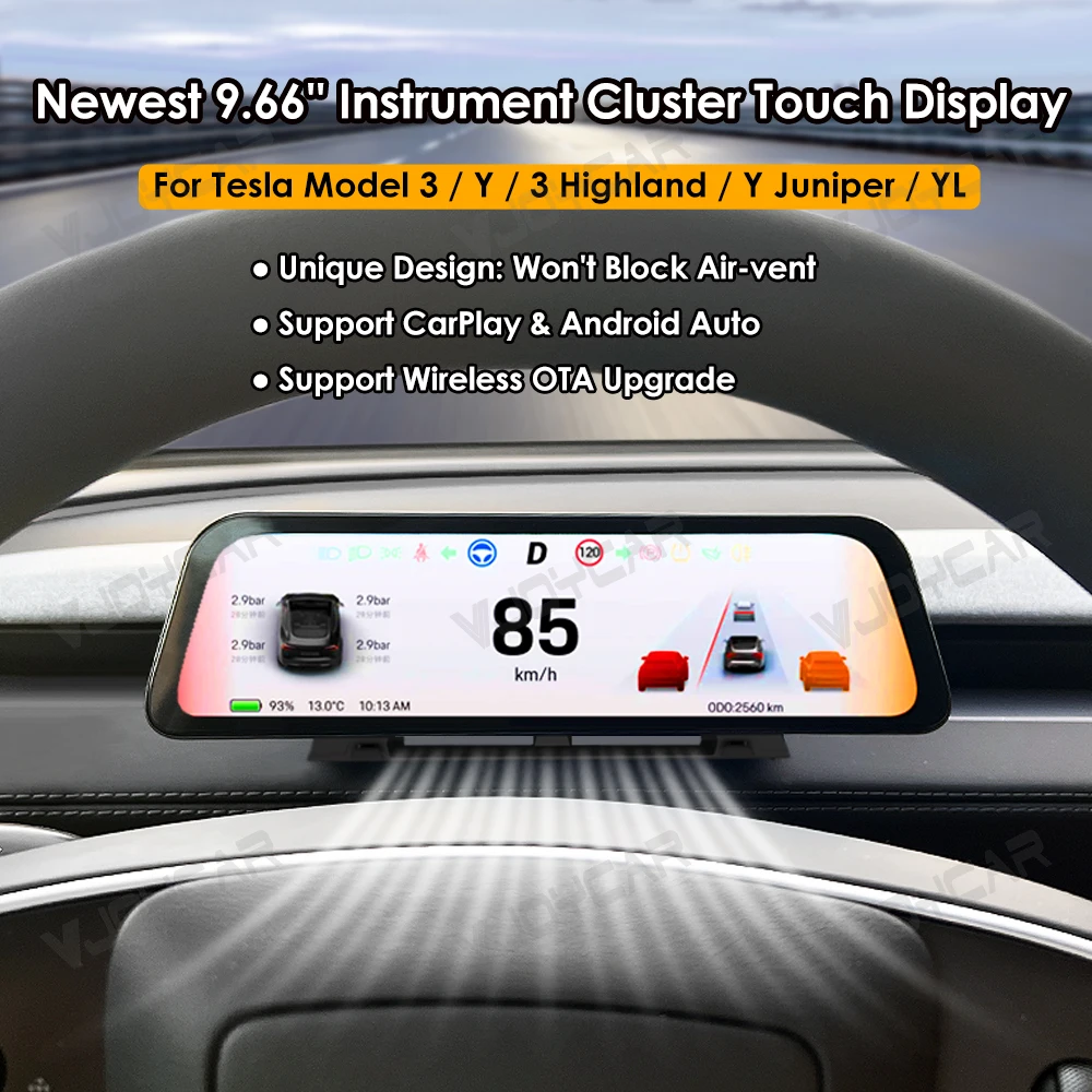 VJOYCAR 9.66 inches Instrument Display for New Model Y Juniper Model YL Dashboard with Air Outlet for Tesla All Model 3 Y