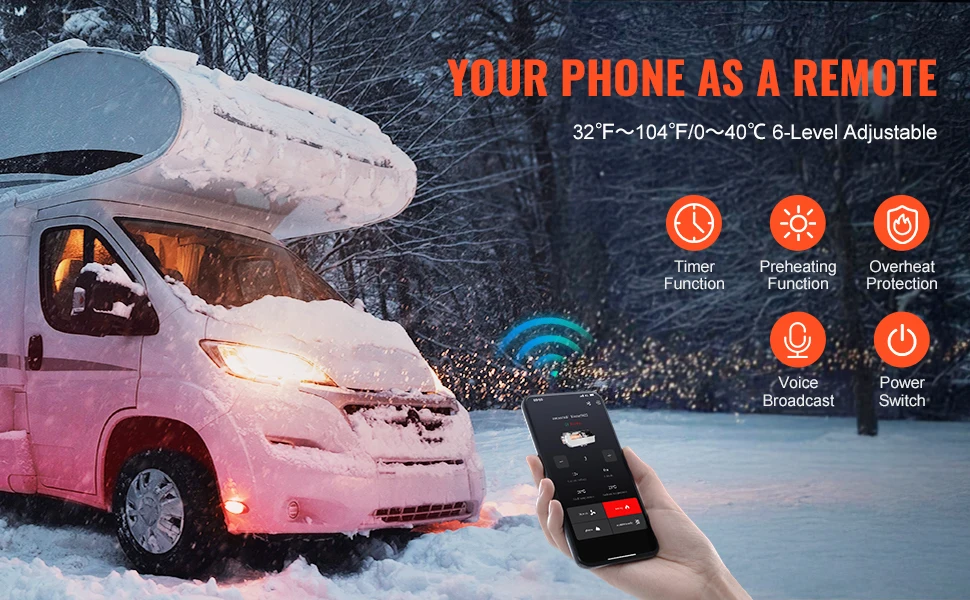 SucceBuy 8KW Car Heater 12V/24V All in One Diesel Air Heater Bluetooth/Display/CO Alarm Horizontal Diesel Heater for Vehicle RV