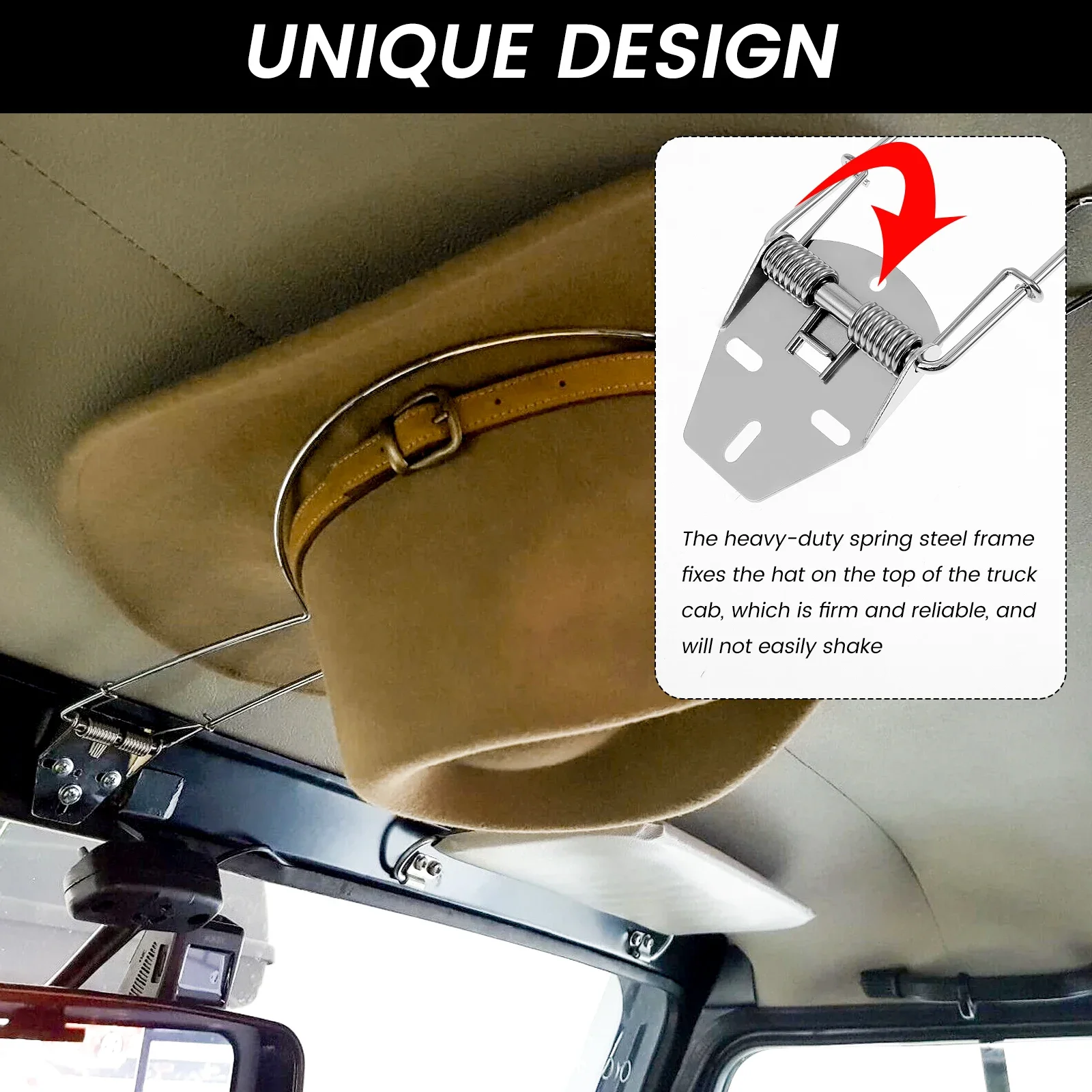 Stainless Steel Car Cowboy Hat Rack for Automotive Truck Heavy Duty Multi-Functional Car Western Hat Holder With Built in Spring
