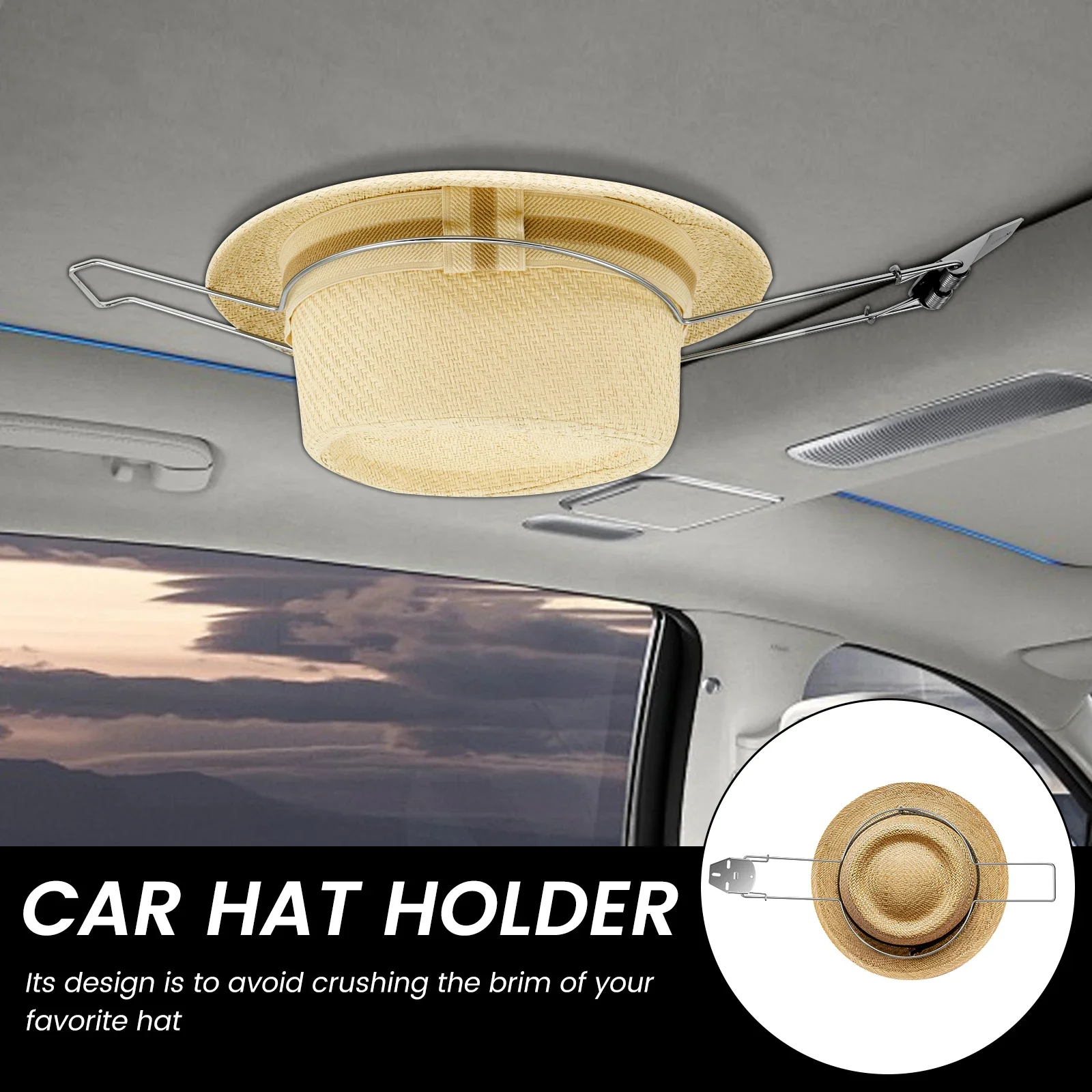 Stainless Steel Car Cowboy Hat Rack for Automotive Truck Heavy Duty Multi-Functional Car Western Hat Holder With Built in Spring