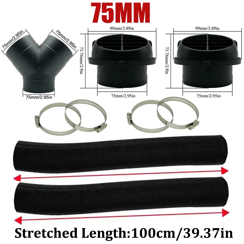 42mm 60mm 75mm 90mm Car Air Diesel Parking Heater 2x Air Outlet Vent + T/YPiece + Duct Pipe + 2x Clamps For Webasto Eberspacher