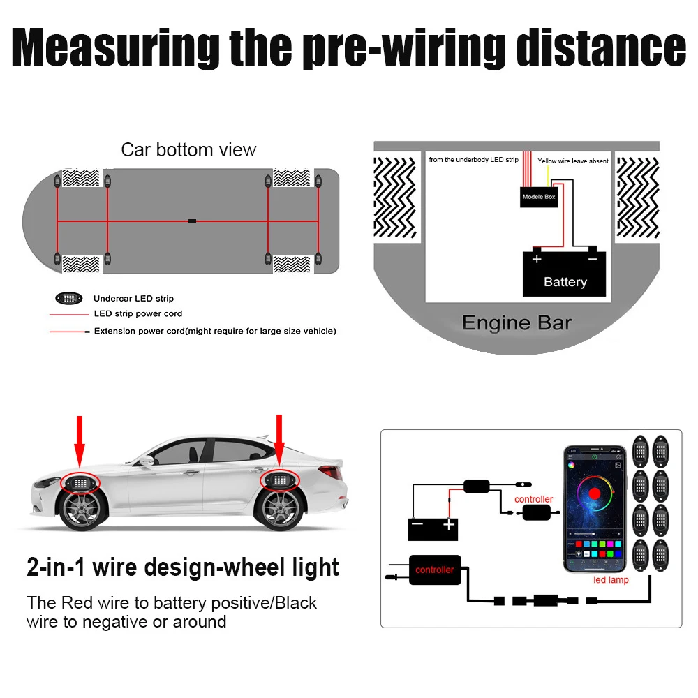 RGB LED Rock Lights Car Chassis Light Music Sync Undergolw For Jeep Off-Road Truck Boat Bluetooth APP Control 4/6/8 In 1