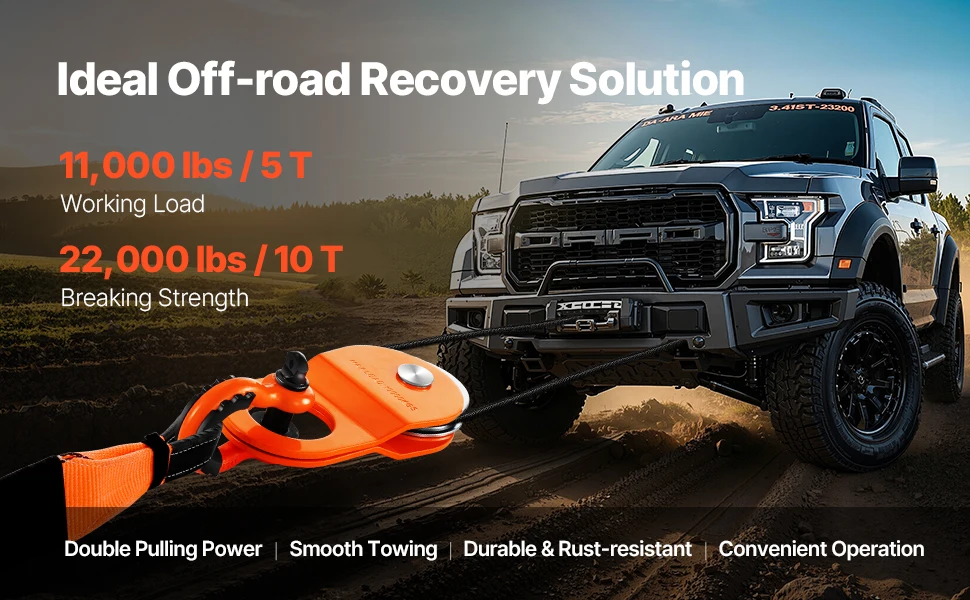 SucceBuy 10T Snatch Block Towing Pulley 22000Lbs Winch Breaking Force Tackle System Offroad Recovery Accessory for Tractor UTV