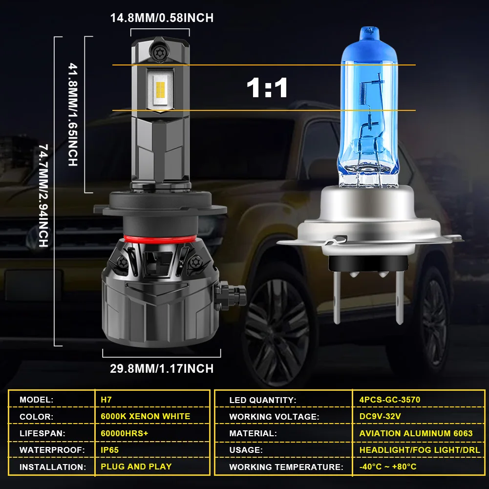 Katur 2x H4 H7 H8 H11 9005 9006 H9 HB3 HB4 HIR2 9012 LED Headlight Canbus 40000Lm LED Lamp Bulb Auto Headlamp 6000K Car Light