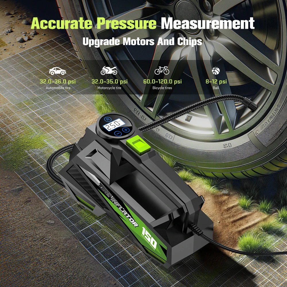 CARSUN Portable Wired Car Tire Air Pump – Mini Compressor with Extended Power Cord, for Cars, Motorcycles & Bicycles