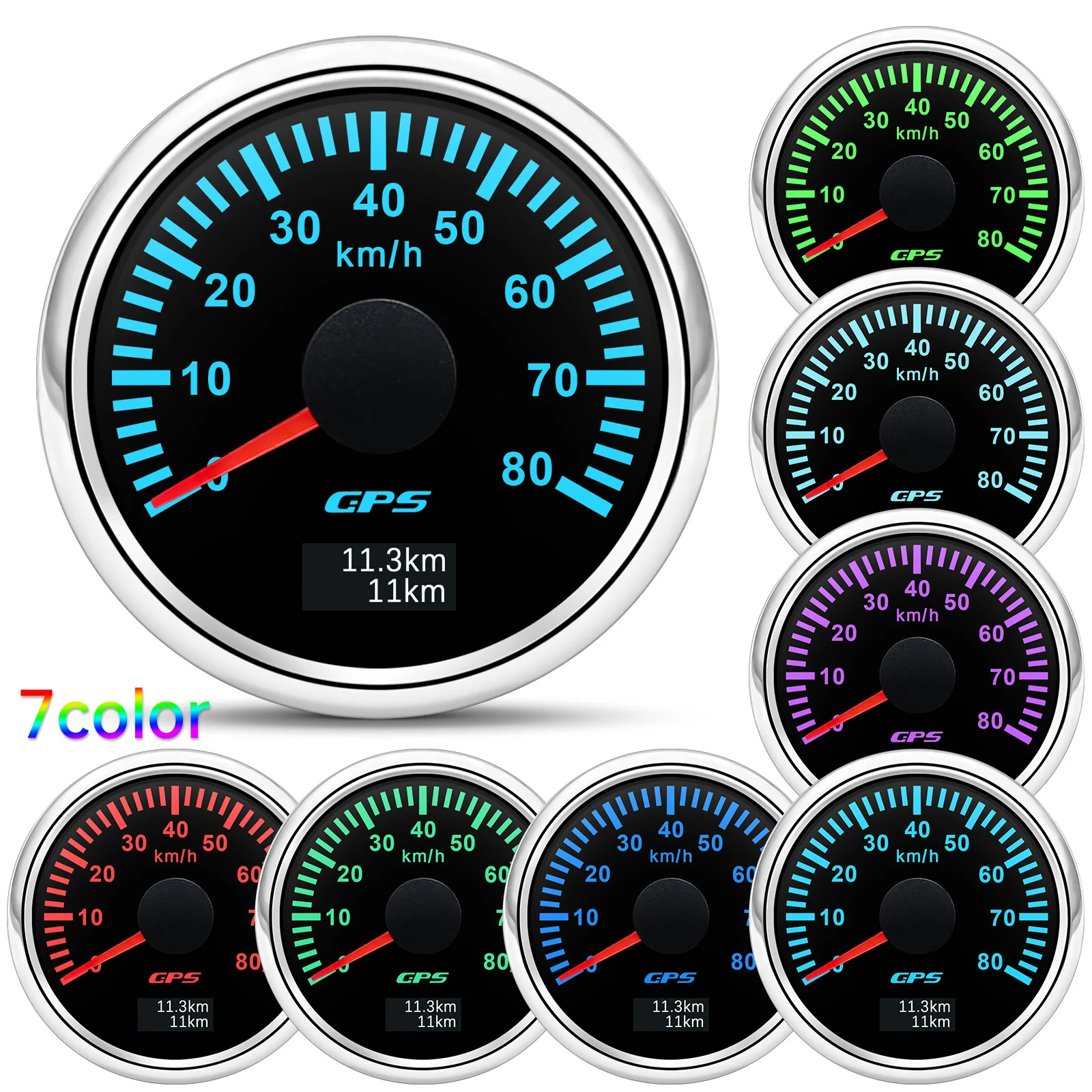 30/60/80/120/200 Km/h GPS Speedometer With GPS Antenna for 12V 24V Car Boat Marine Waterproof Speed Gauge Odometer 7 Colors led