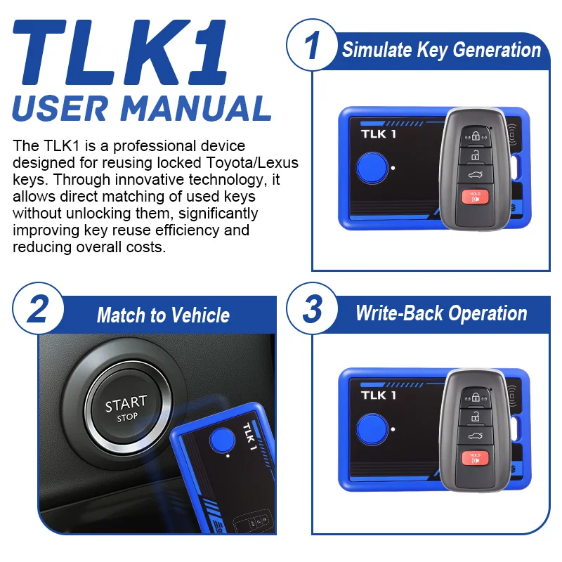 for Toyota for Lexus Smart Key Remote Fob Unlock Tool Device EONEBOSS TLK1 8A AA BA B9 B8 Chip Reuse Locksmith Programmer