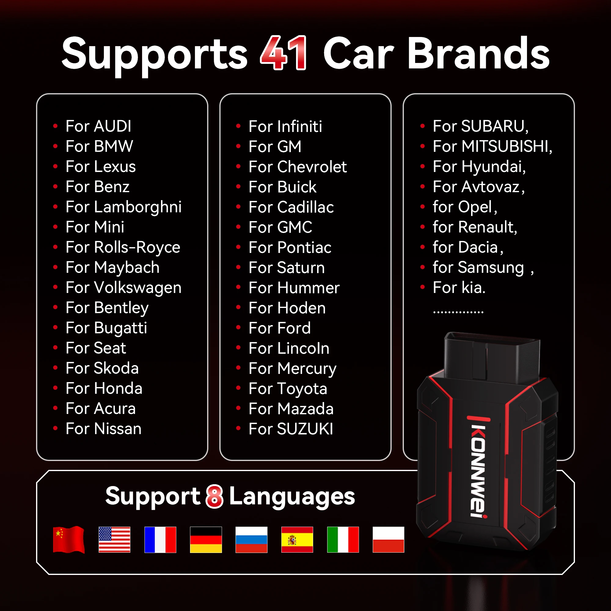 2026 MAXOBD KONNWEI Car OBDII Full System Fault Diagnostic Tool Deep Scan Bluetooth Connection Monitoring System OBD2 Scan Tool