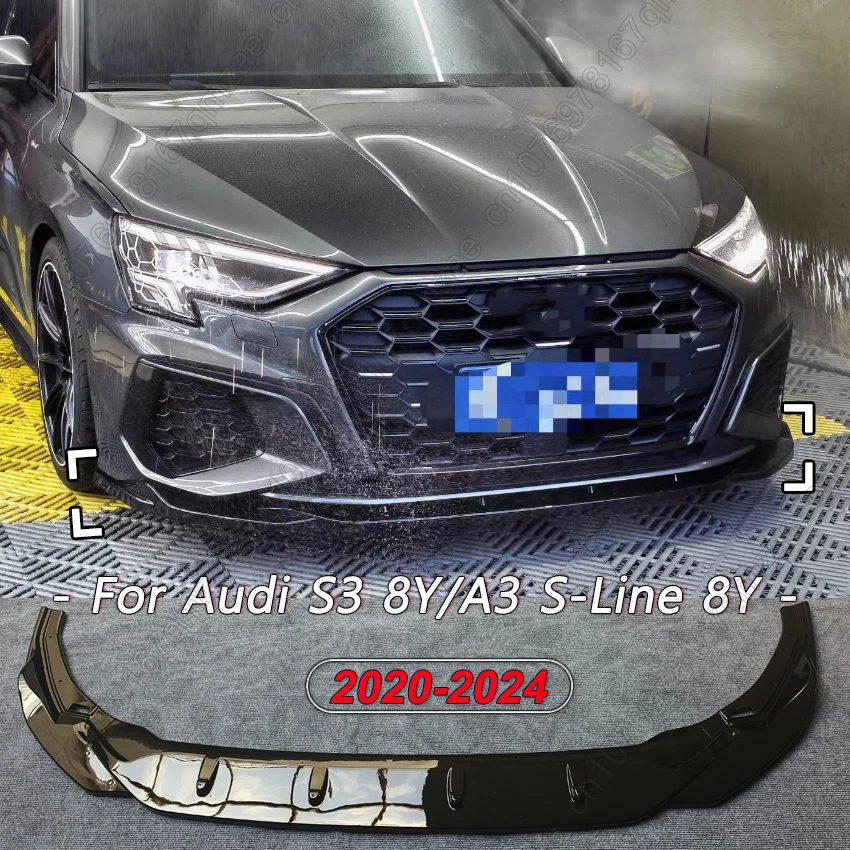 Maxton Style Car Front Bumper Lip Splitter Spoiler Diffuser For Audi S3 8Y/A3 S-Line 8Y 2020-2024 Body Kits Tuning Gloss Black