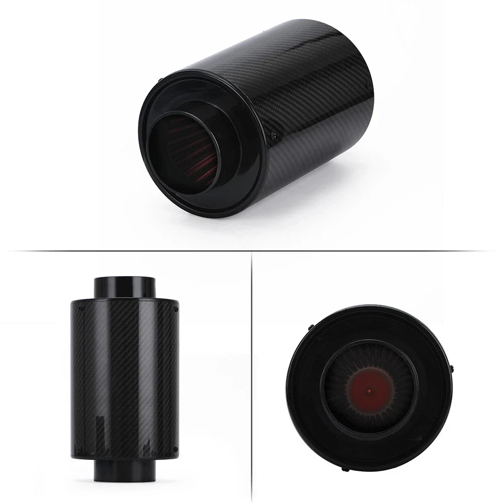 HOMEFISH Universal Carbon Fibre Cold Air Intake Filter Box Enclosed Feed Induction Pipe Hose Kit for Car 1 Set