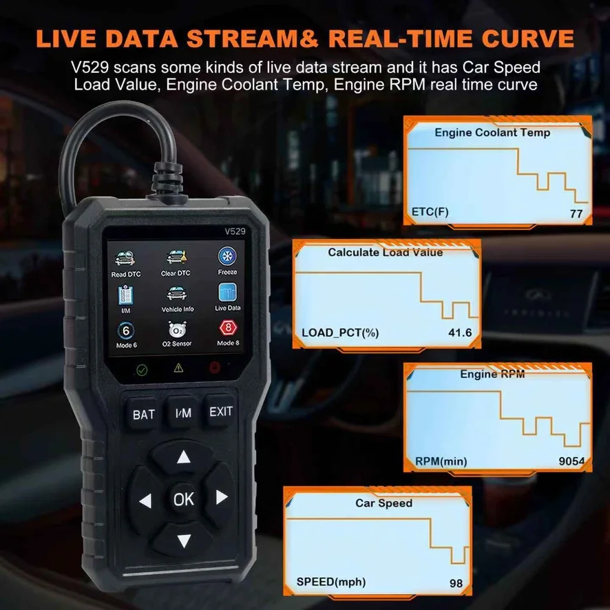 V529 OBD2 Diagnostic Scanner Auto Car Code Reader And Scanner Vehicles' Health Inspection Tool