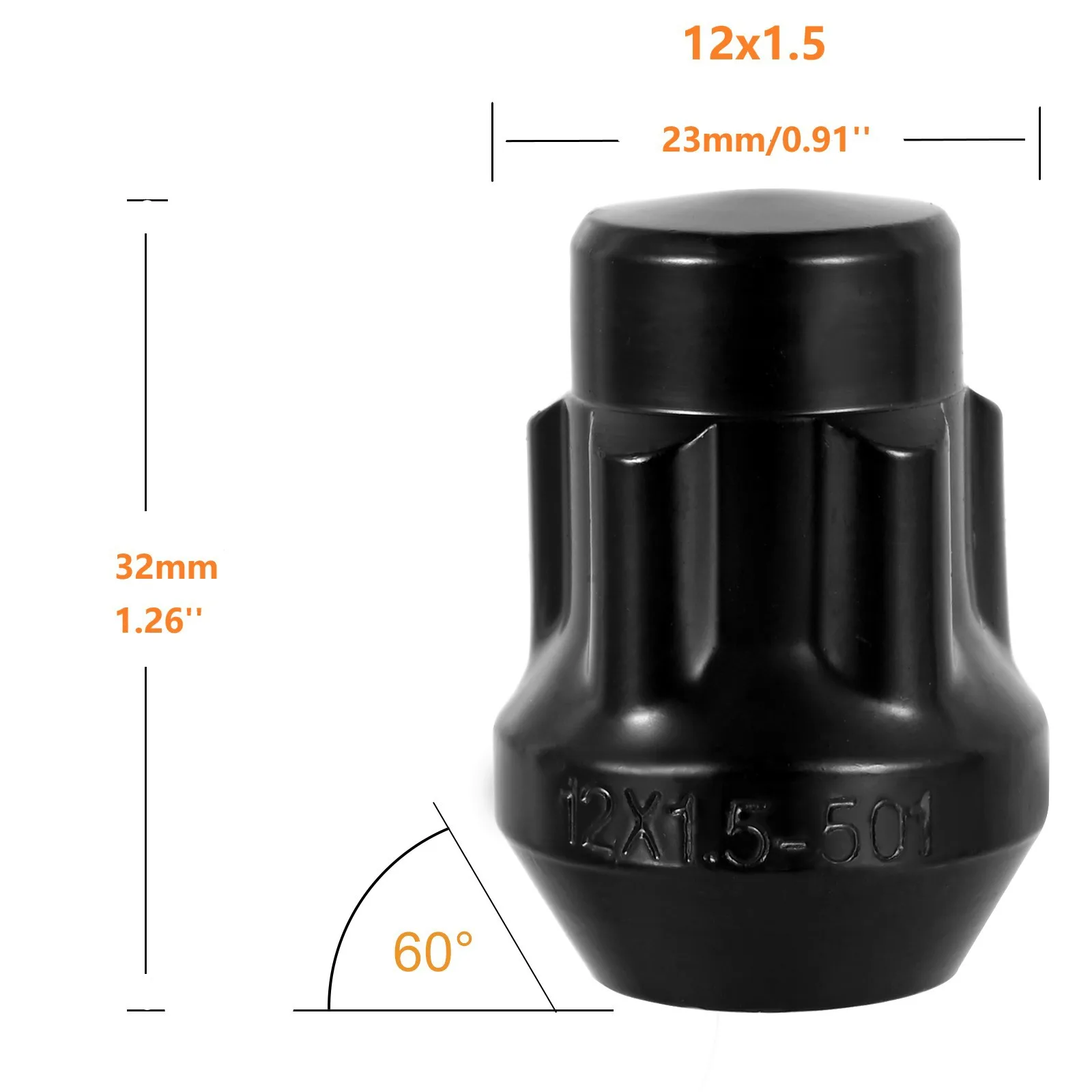 black locking lug nuts set  4 Locks + Key M12 x 1.5 12 x 1.5  Closed End Bulge 1.38"  Dual Hex Key 13/16" and 3/4"