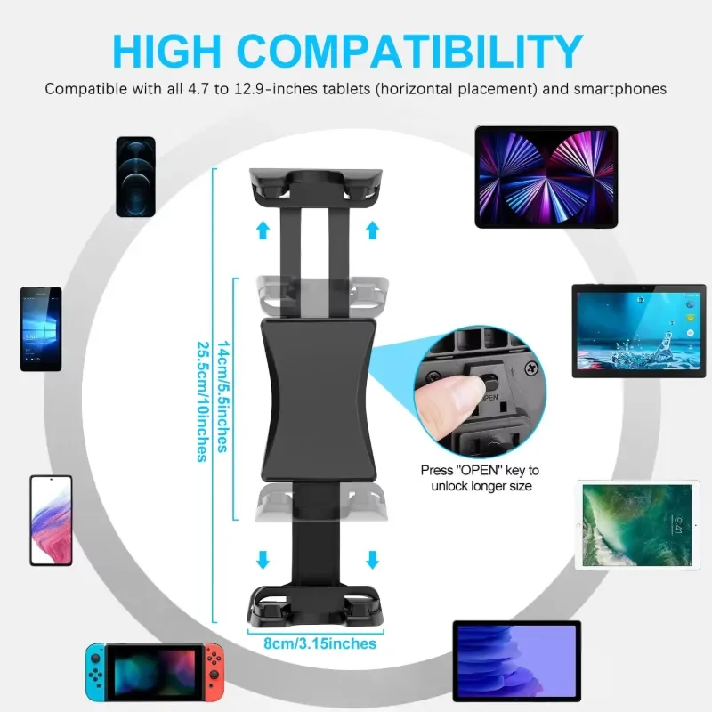 Airplane Tablet Holder Rotating Phone Stand 360 Degree Rotation Durable ABS Plastic Easy Install Portable for Business Travel
