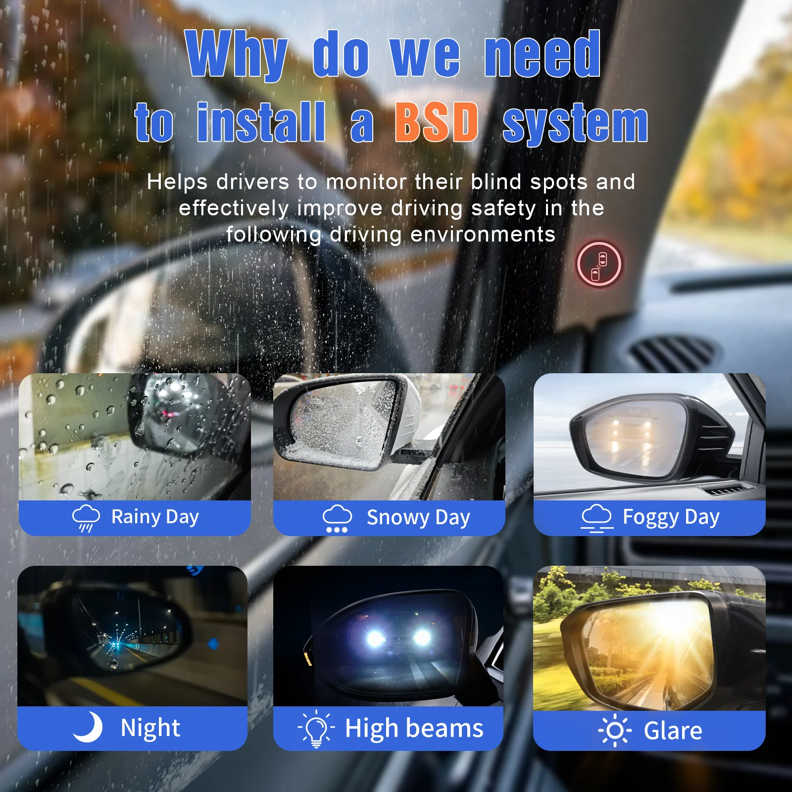 24Ghz Millimeter Wave Radar BSD Blind Spot Detection System Safety Driving Monitoring Assistant 30M Change Lane Safer DOW RCTA