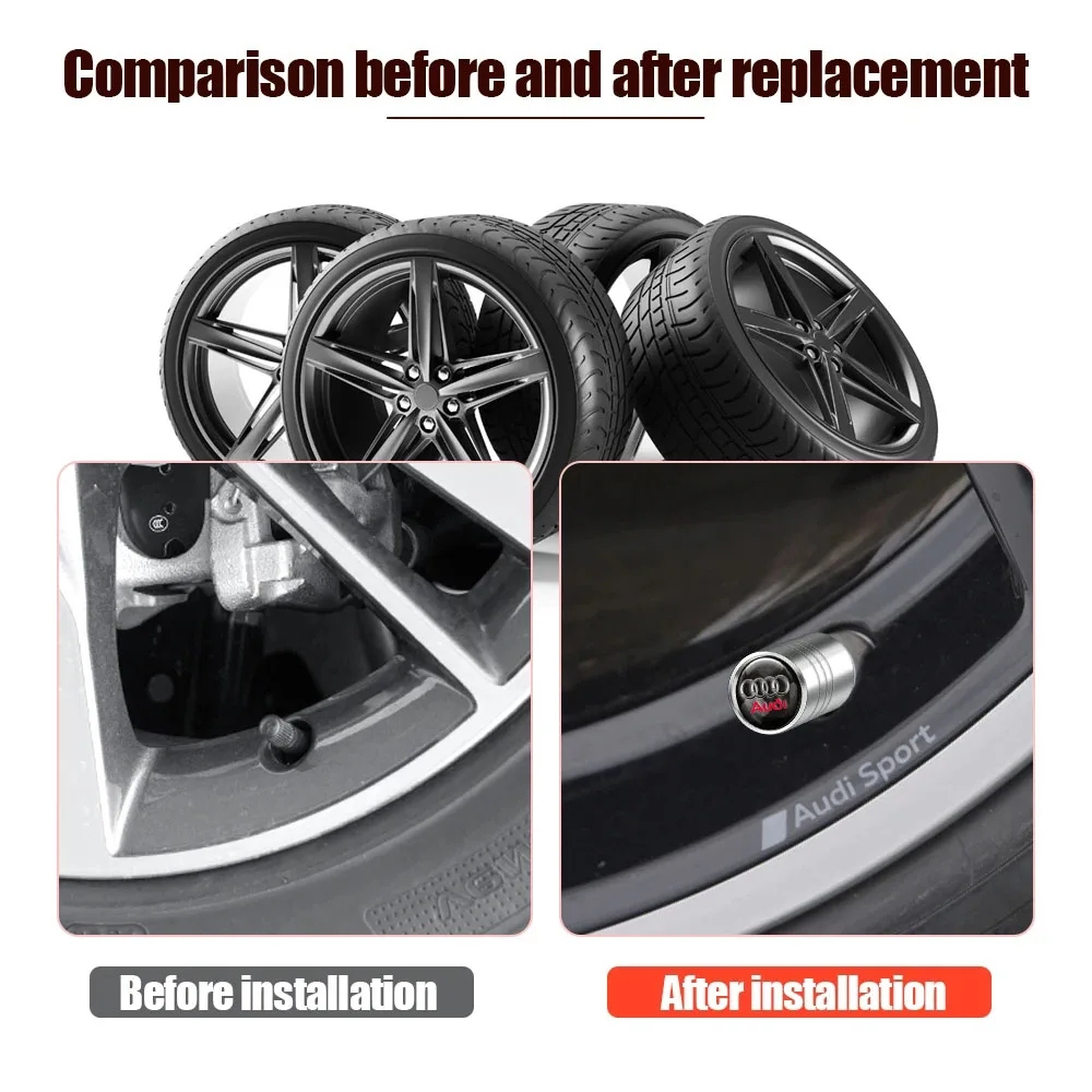 4Pcs For Audi Sports A4 B5 B6 B9 A1 A3 8L A6 C5 C7 Q3 Q5 Q7 Car Tire Tyre Valve Dust Caps Stem Covers Car Wheel Air Valve Cover