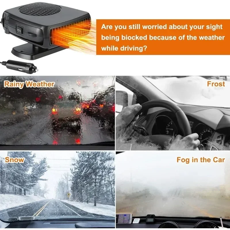 150W Electric Car Heater 12V/24V Air Cooler Fan Portable Demister Defroster Heating Fan Dryer Windshield Defogging Accessroies