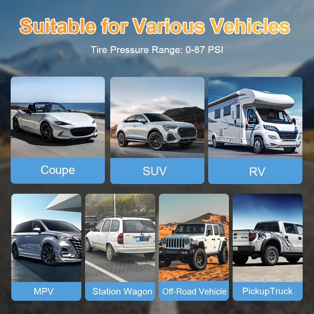 Wireless Tire Pressure Monitoring System with 4 Sensors USB Charging Solar Powered TPMS for Cars SUVs MPVs Pickups ORVs