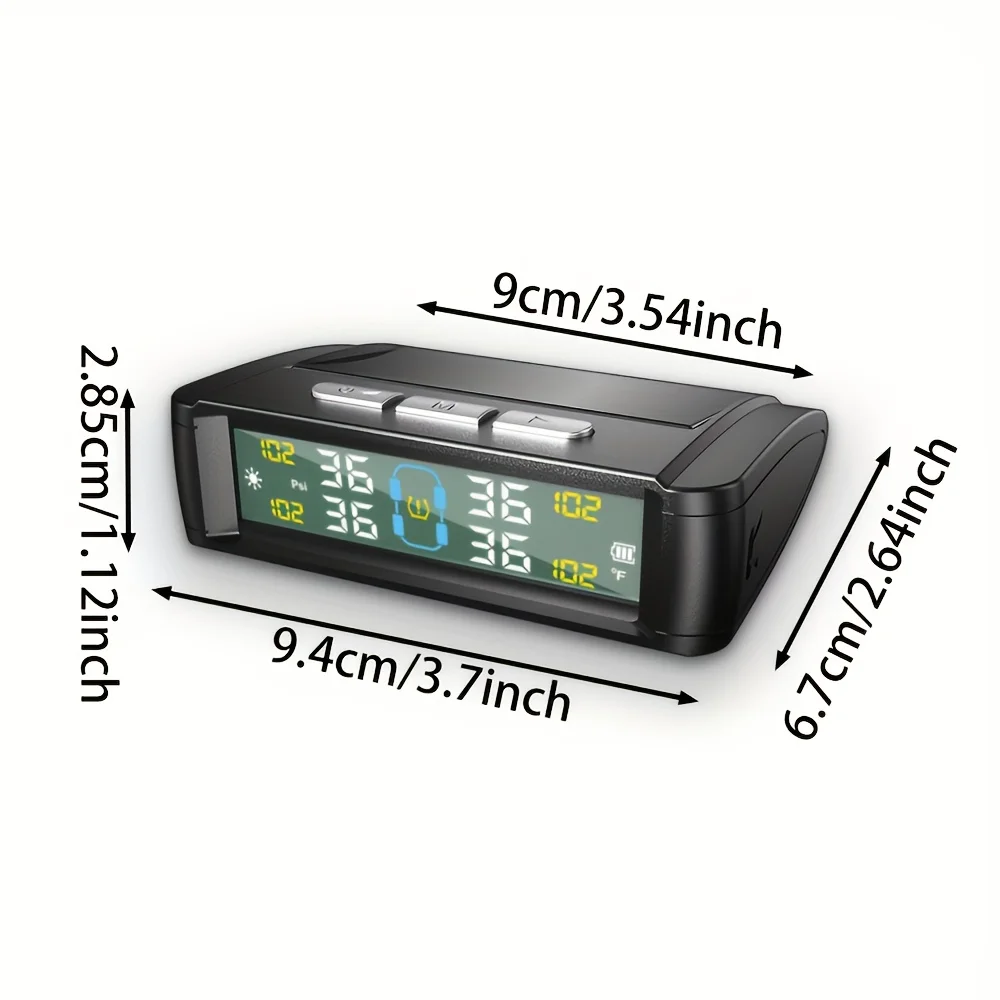 Wireless Tire Pressure Monitoring System with 4 Sensors USB Charging Solar Powered TPMS for Cars SUVs MPVs Pickups ORVs