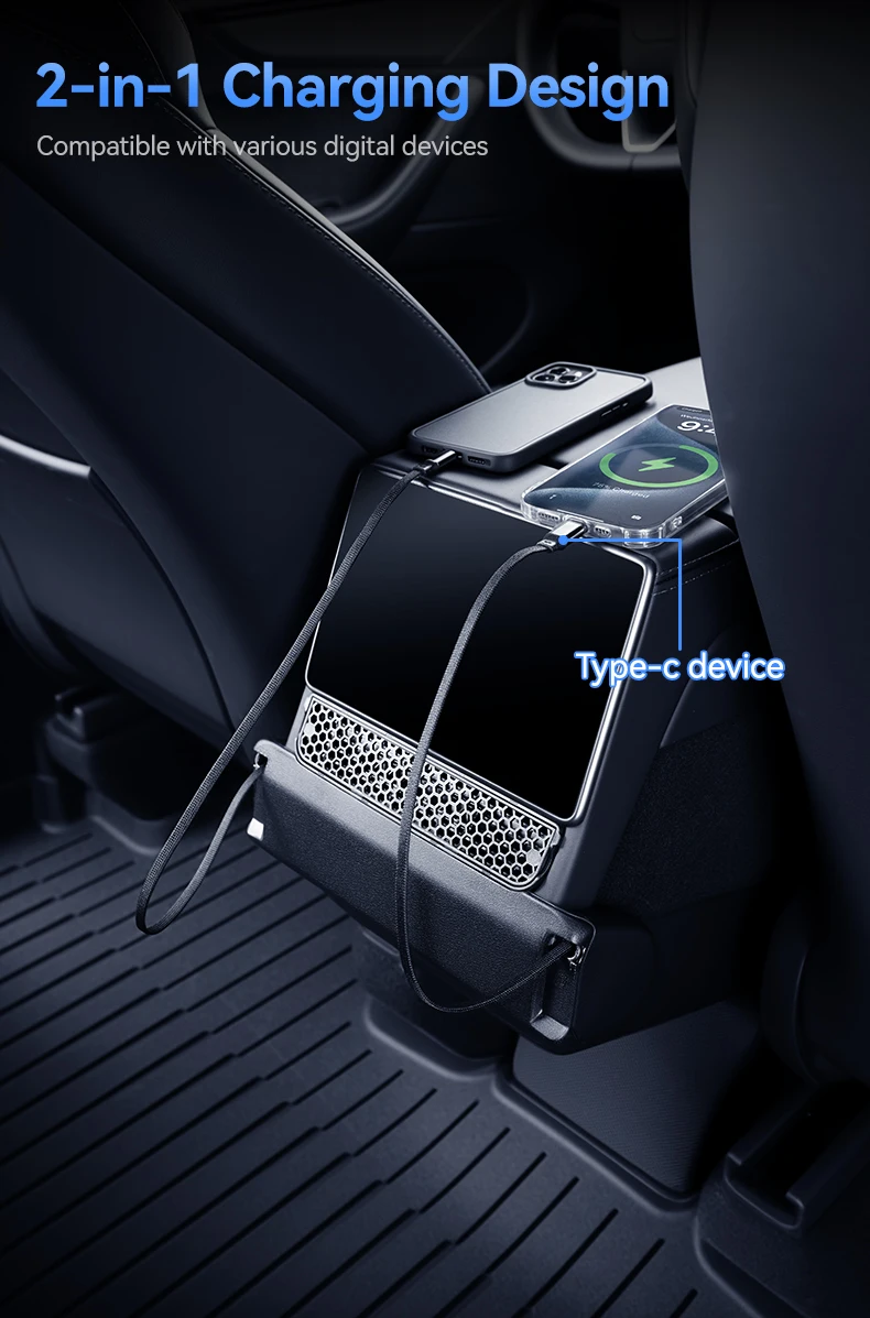 YZ For Tesla Model YL 2026 3-in-1 Rear Air Vent Cover 2 Type-C 60W USB Hub Docking Station with Aroma Diffuser Fast Charge
