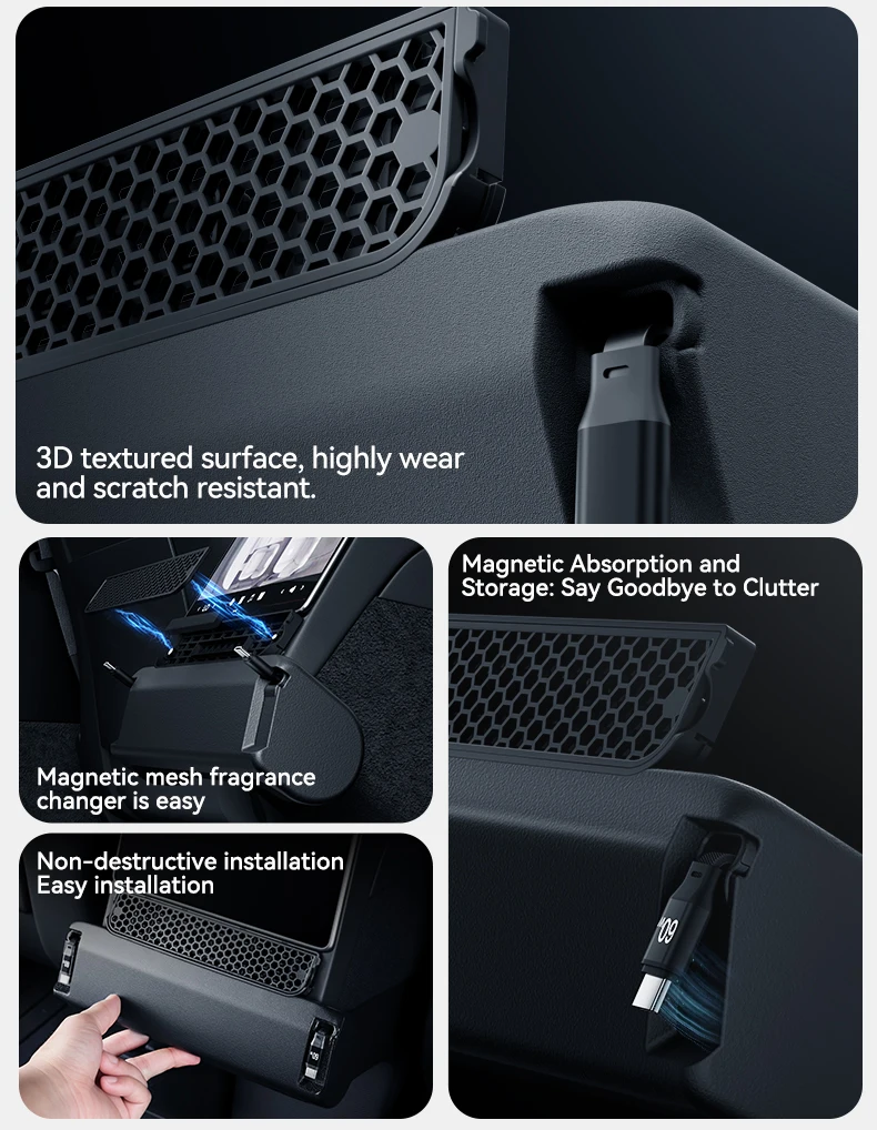 YZ For Tesla Model YL 2026 3-in-1 Rear Air Vent Cover 2 Type-C 60W USB Hub Docking Station with Aroma Diffuser Fast Charge