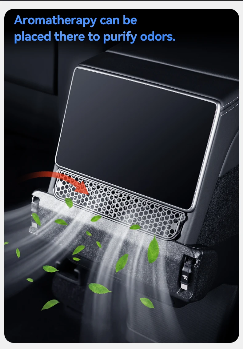 YZ For Tesla Model YL 2026 3-in-1 Rear Air Vent Cover 2 Type-C 60W USB Hub Docking Station with Aroma Diffuser Fast Charge