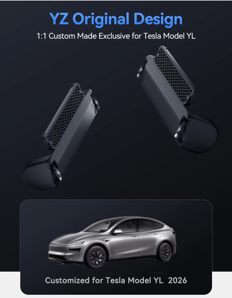 YZ For Tesla Model YL 2026 3-in-1 Rear Air Vent Cover 2 Type-C 60W USB Hub Docking Station with Aroma Diffuser Fast Charge