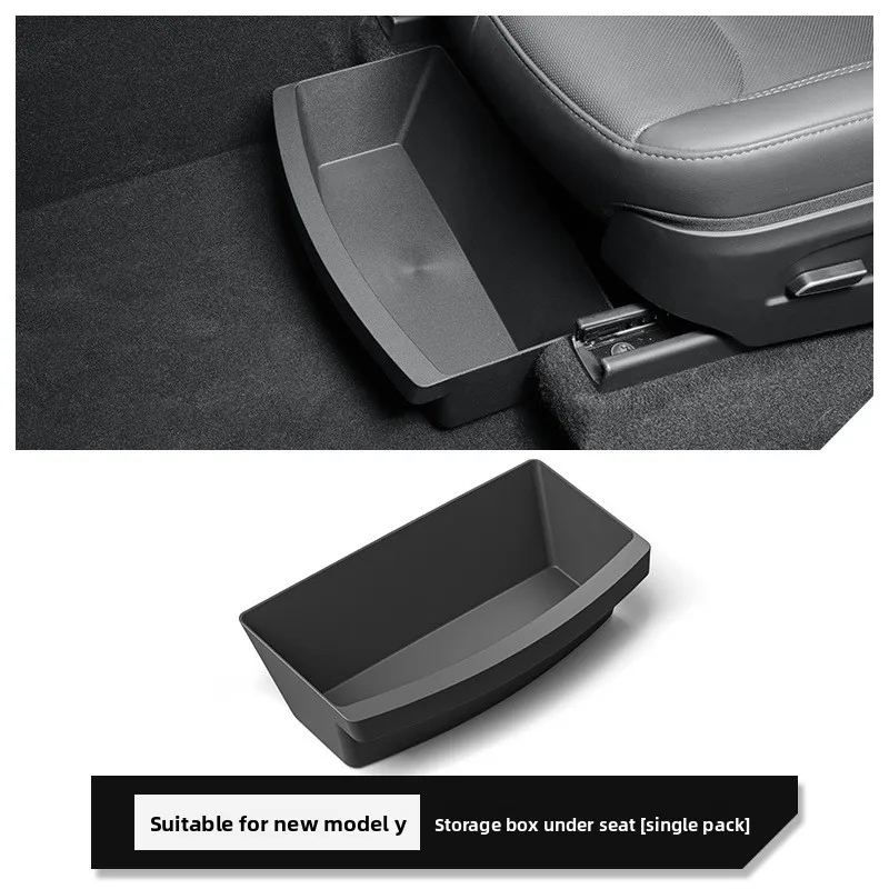 Under Seat Storage Box for Tesla Model Y Juniper 2025-2026 Hidden Front Seat Organizer Tray with Anti-Slip Padding Waterproof