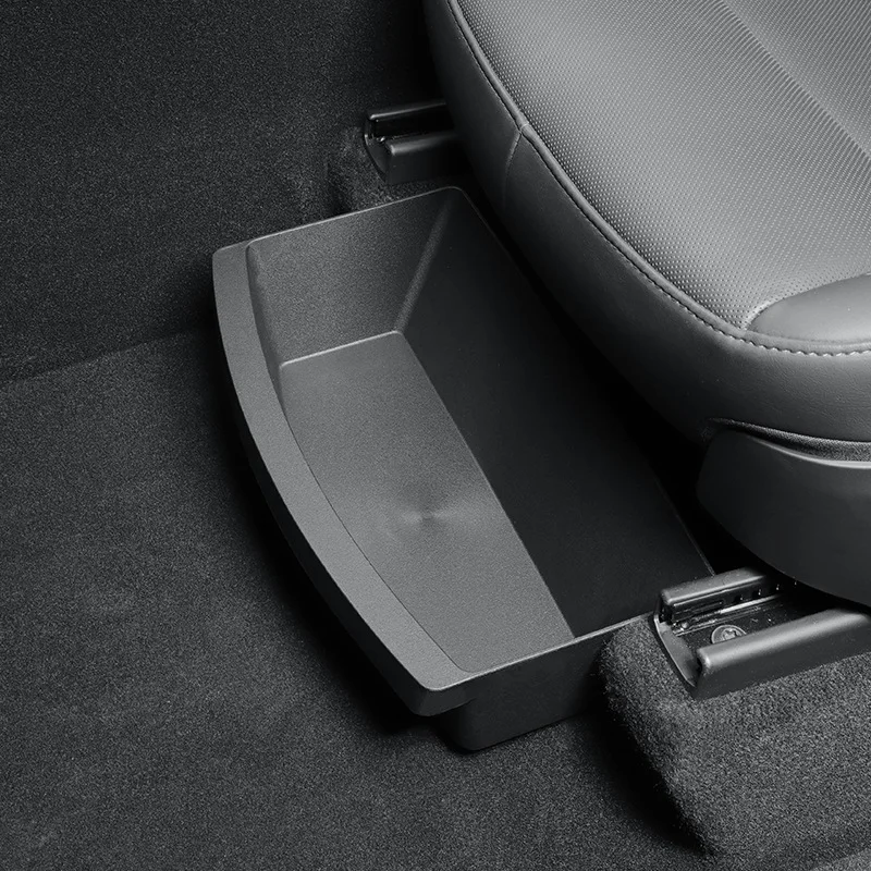 Under Seat Storage Box for Tesla Model Y Juniper 2025-2026 Hidden Front Seat Organizer Tray with Anti-Slip Padding Waterproof