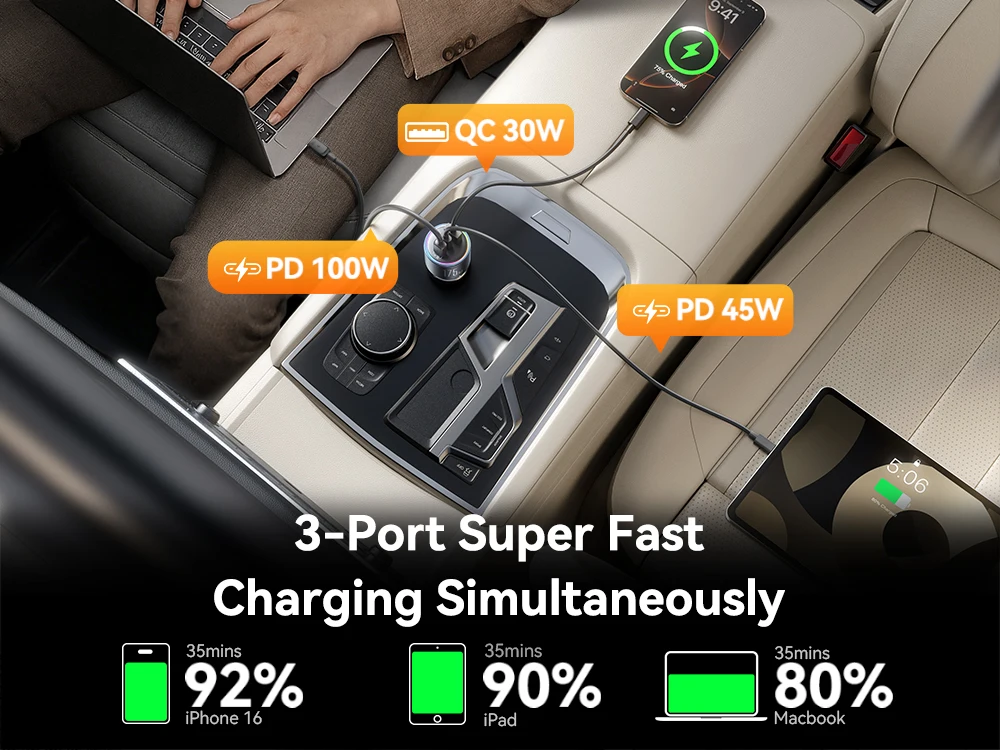 Joyroom 175W Car Charger PD 3.0 100W Super Fast Charging USB C Car Phone Adapter for MacBook Pro iPhone 17 Samsung Galaxy S25 24