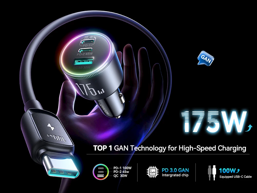 Joyroom 175W Car Charger PD 3.0 100W Super Fast Charging USB C Car Phone Adapter for MacBook Pro iPhone 17 Samsung Galaxy S25 24