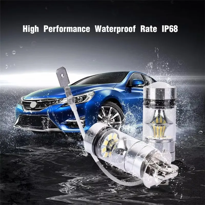 2pcs H1 100W LED Headlights Bulb Super Bright White 12-24V 20-SMD- Projector Fog Driving DRL- Light Bulb 6000K Car Accessories