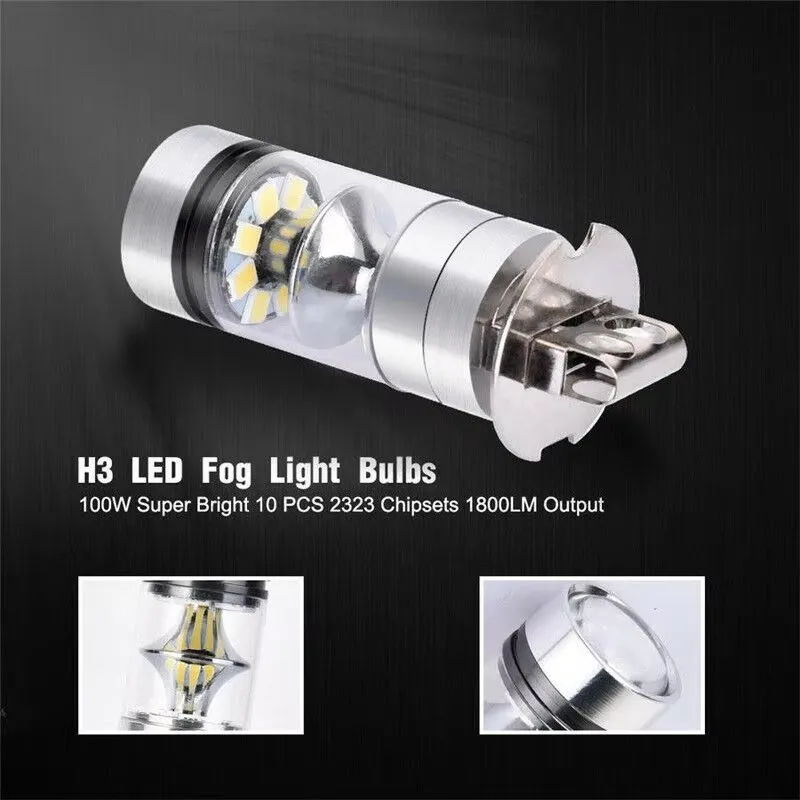 2pcs H1 100W LED Headlights Bulb Super Bright White 12-24V 20-SMD- Projector Fog Driving DRL- Light Bulb 6000K Car Accessories