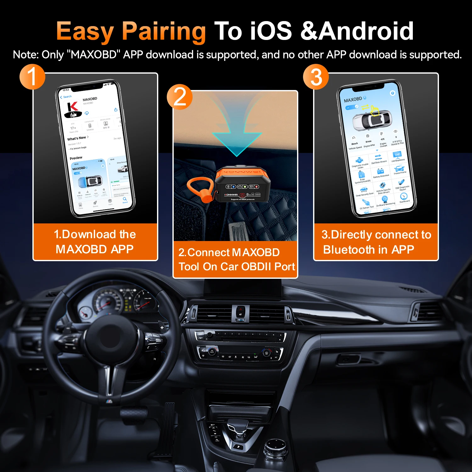 KONNWEI KW906 Bluetooth OBD2 Scanner Car Diagnostic Tool, Vehicle Code Reader, Live Data, Engine Check Scanner for Android iOS