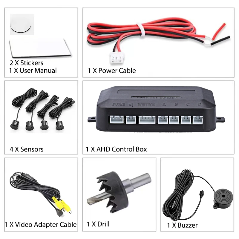 12V 22mm Car Parking Sensor Kit AHD Radar Detectors Universal 4 Sensors Buzzer Reverse Backup Radar Sound Alert Probe System