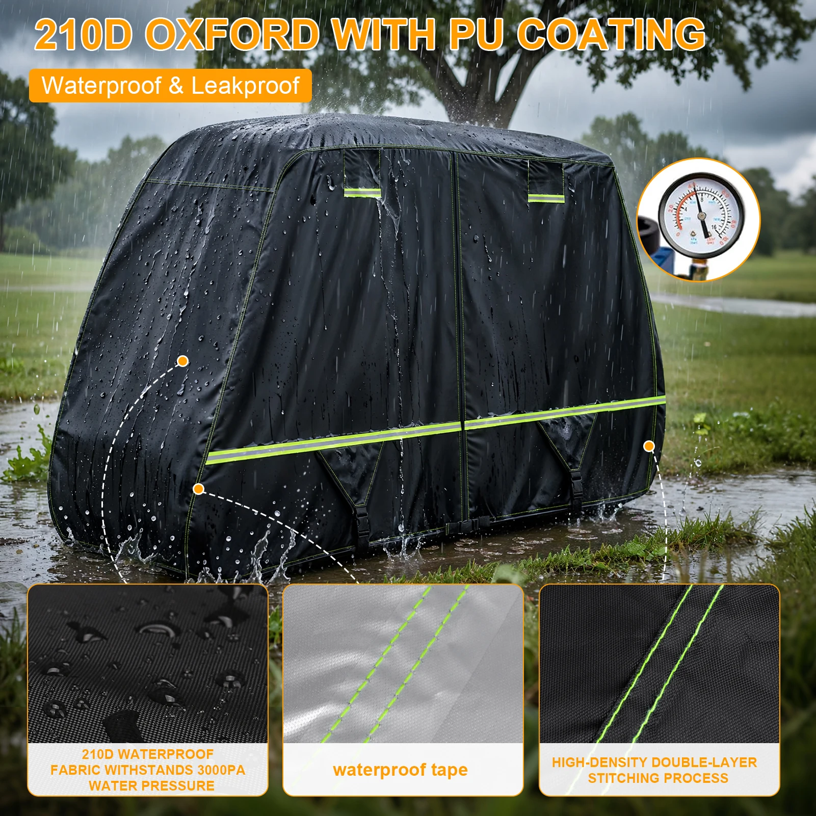 Waterproof Golf Cart Cover 2/4/4+2 Passenge 210D All-Weather Protective Outdoor Covers Dustproof Windproof Durable with Zipper