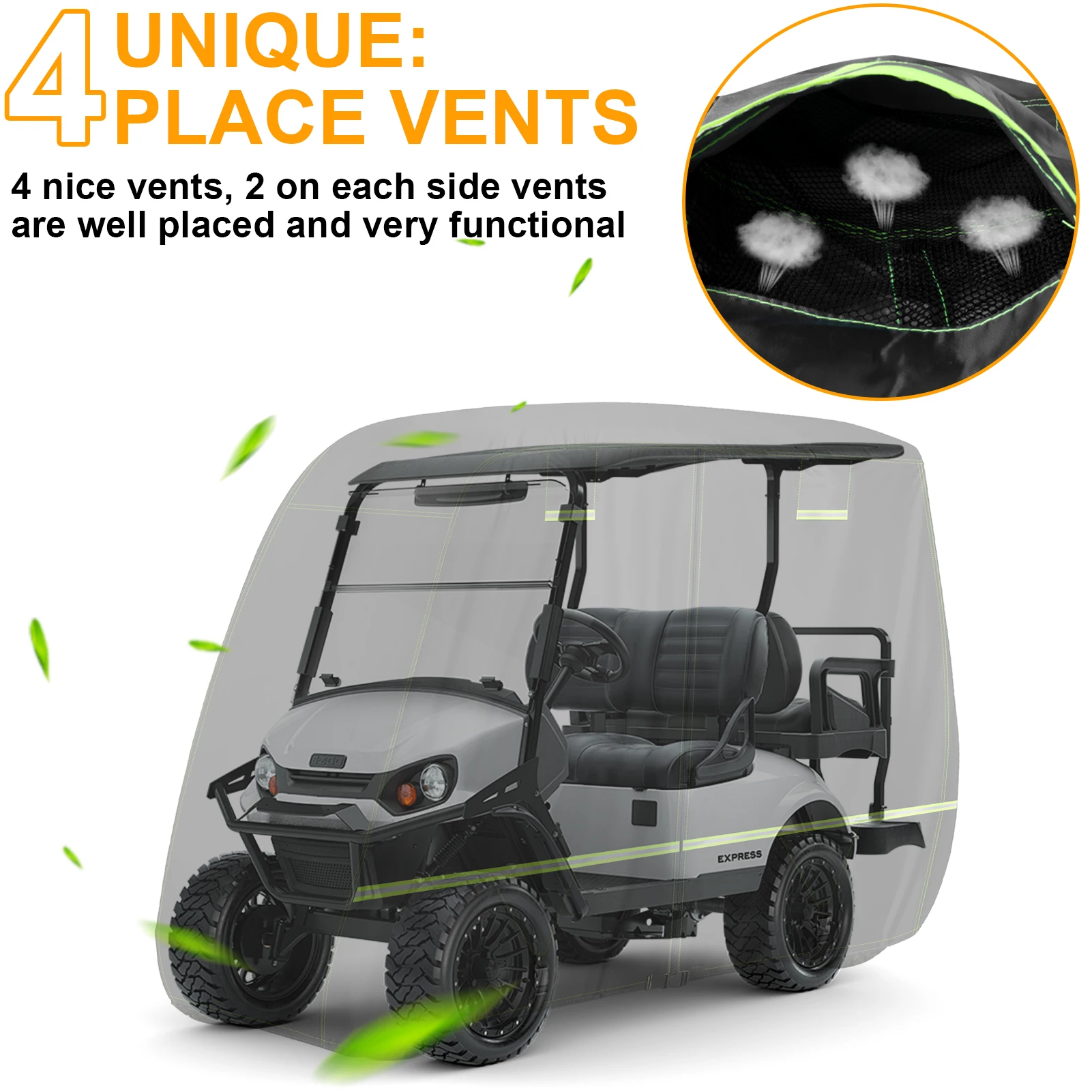 Waterproof Golf Cart Cover 2/4/4+2 Passenge 210D All-Weather Protective Outdoor Covers Dustproof Windproof Durable with Zipper