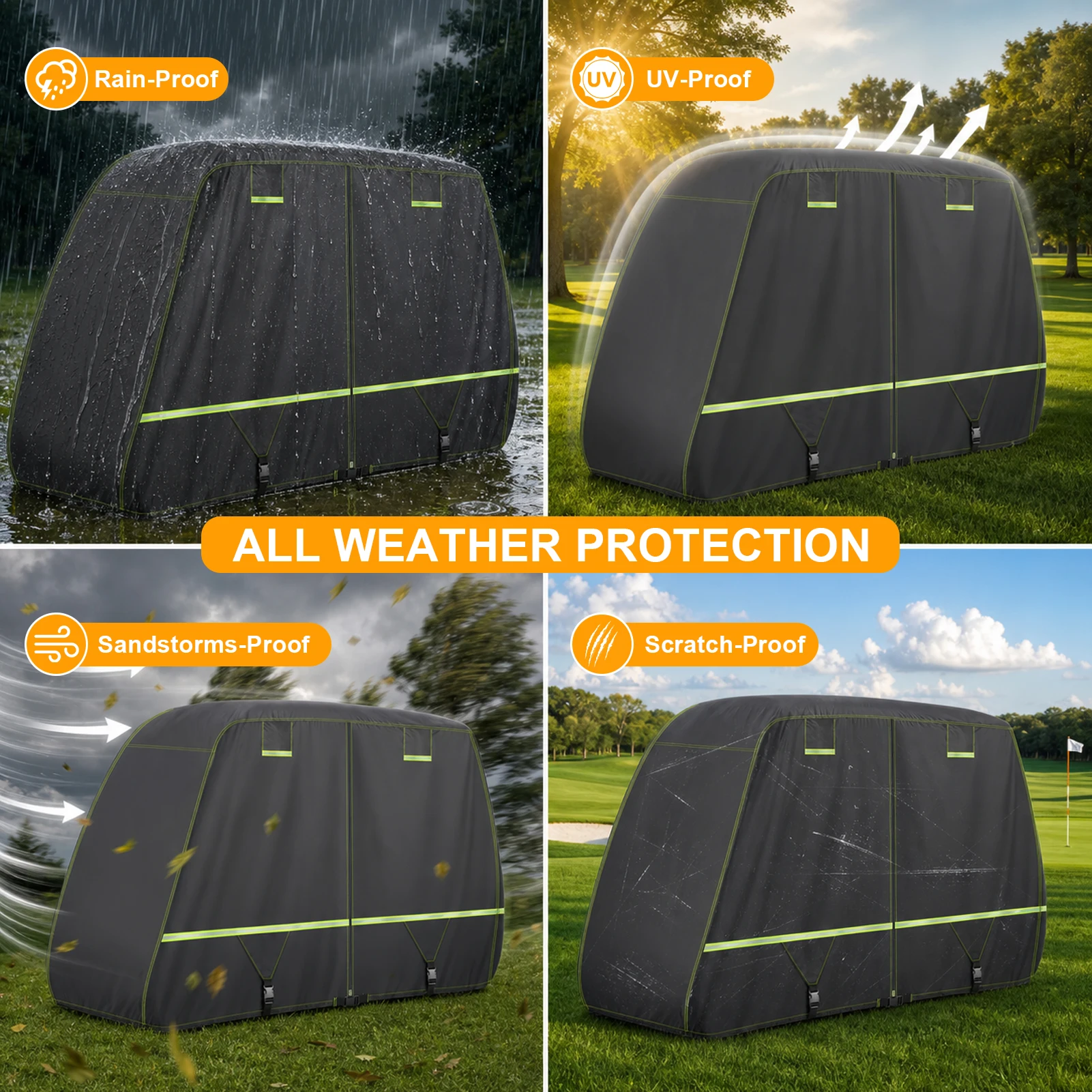 Waterproof Golf Cart Cover 2/4/4+2 Passenge 210D All-Weather Protective Outdoor Covers Dustproof Windproof Durable with Zipper