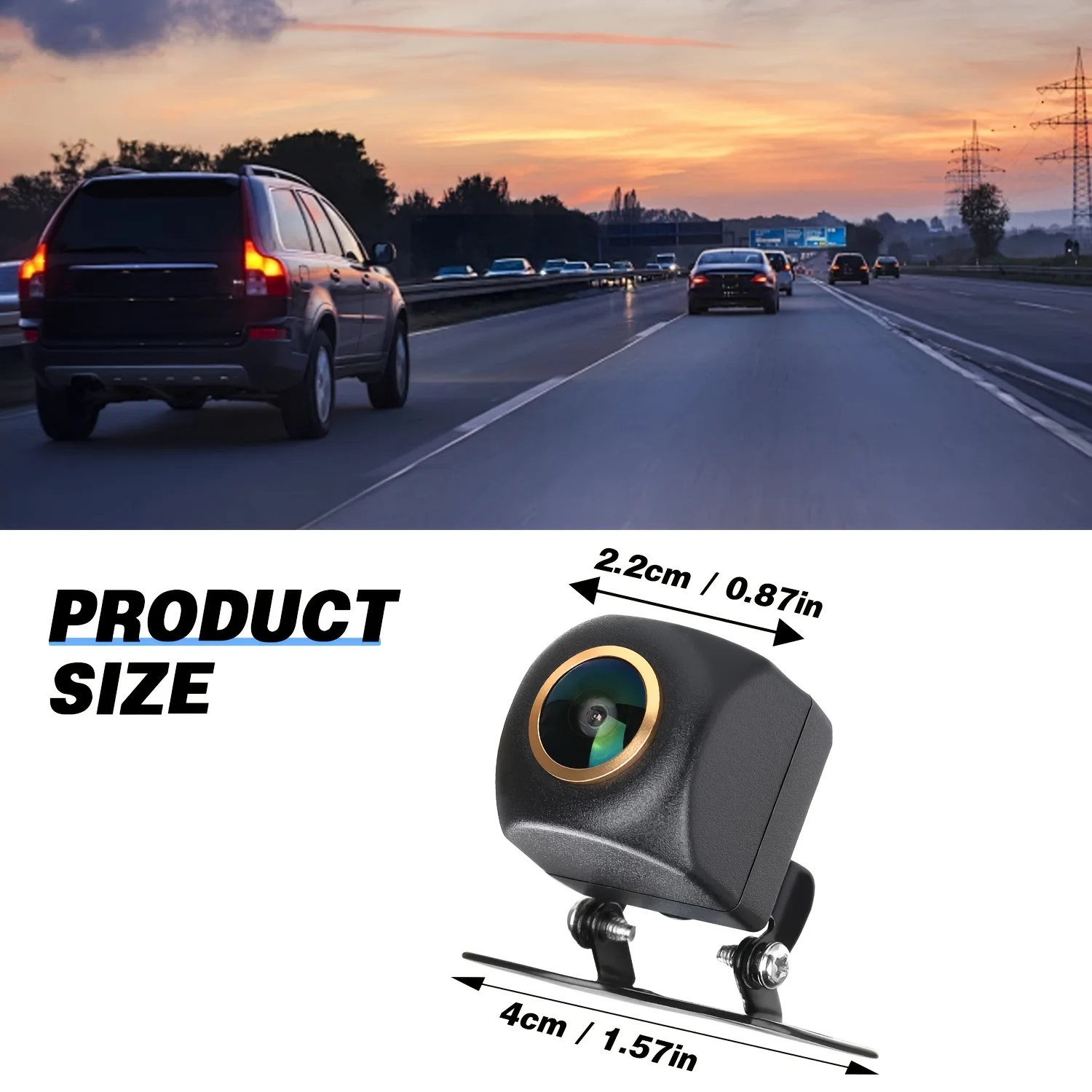Car Backup Camera with Dynamic Trajectory Guide Line,Fisheye Golden Lens Front/Rear/Left/Right View Backup Camera for Car SUV RV